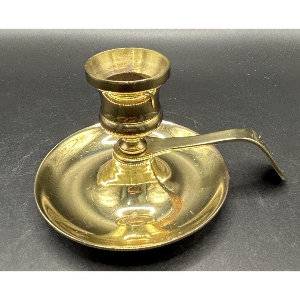 Vintage Mid Century Brass Chamber Candlestick Holder W/ Handle